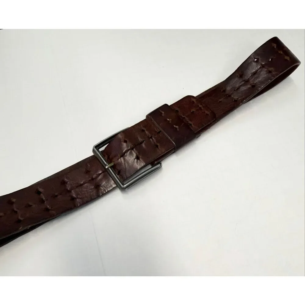 Brown Leather Perforated a belt unisex 39” Long